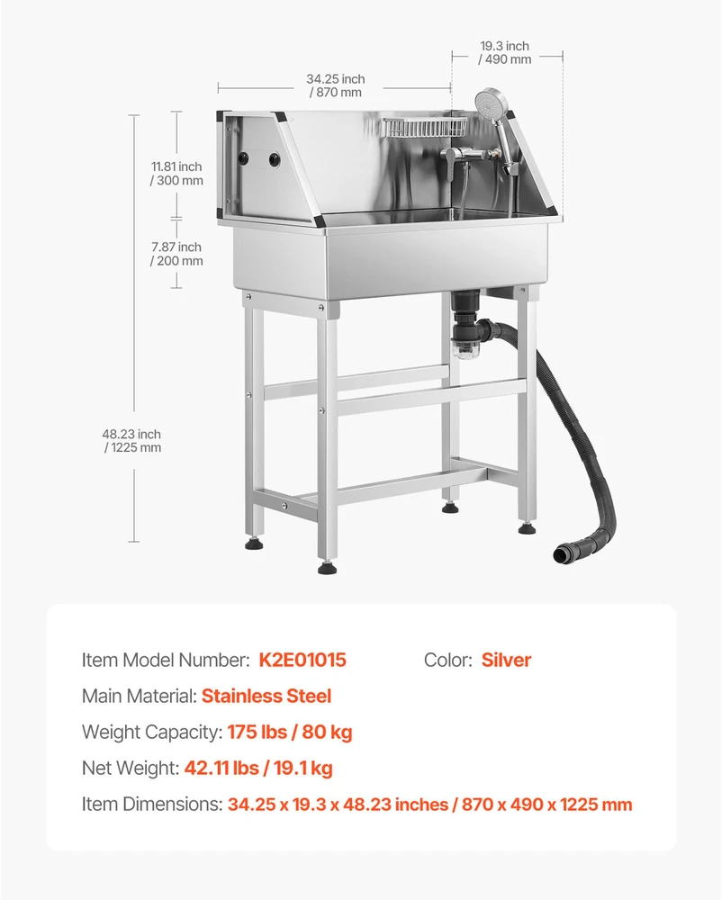 VEVOR 86.4 cm plieninė šunų maudymo vonia su čiaupu
