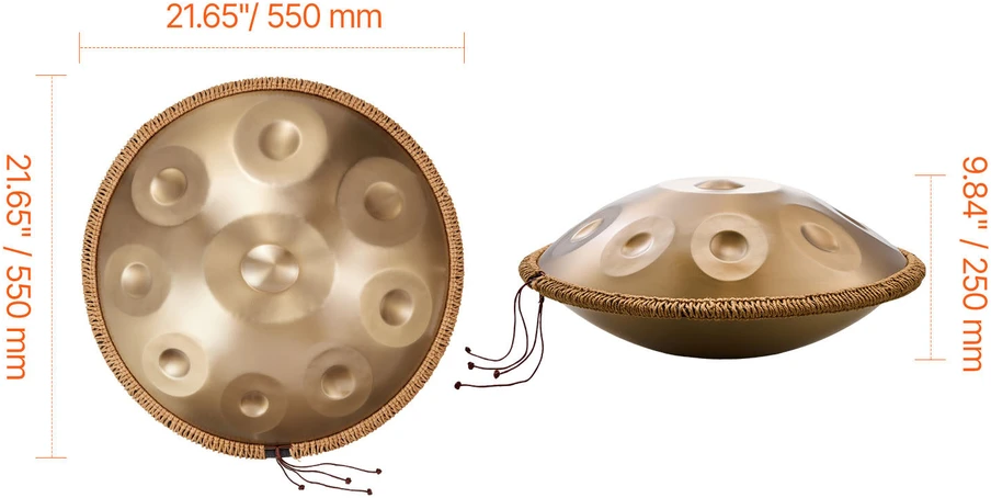 VEVOR Plieno rankų būgnas, 56 cm, 9 natų