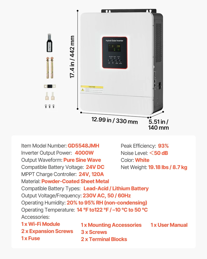 VEVOR Hibridinis saulės inverteris 4000W, 24V į 230V