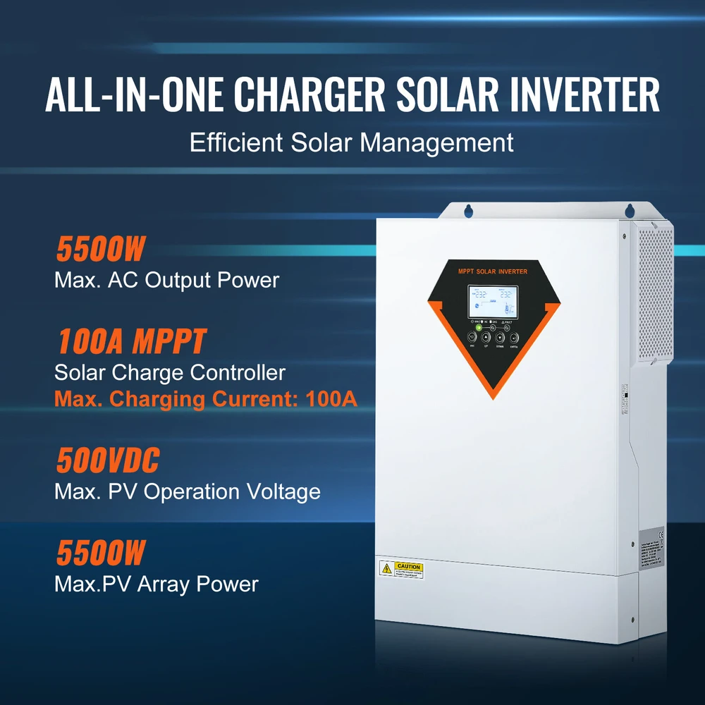VEVOR Hibridinis saulės inverteris kroviklis 5500W 230V su 100A MPPT