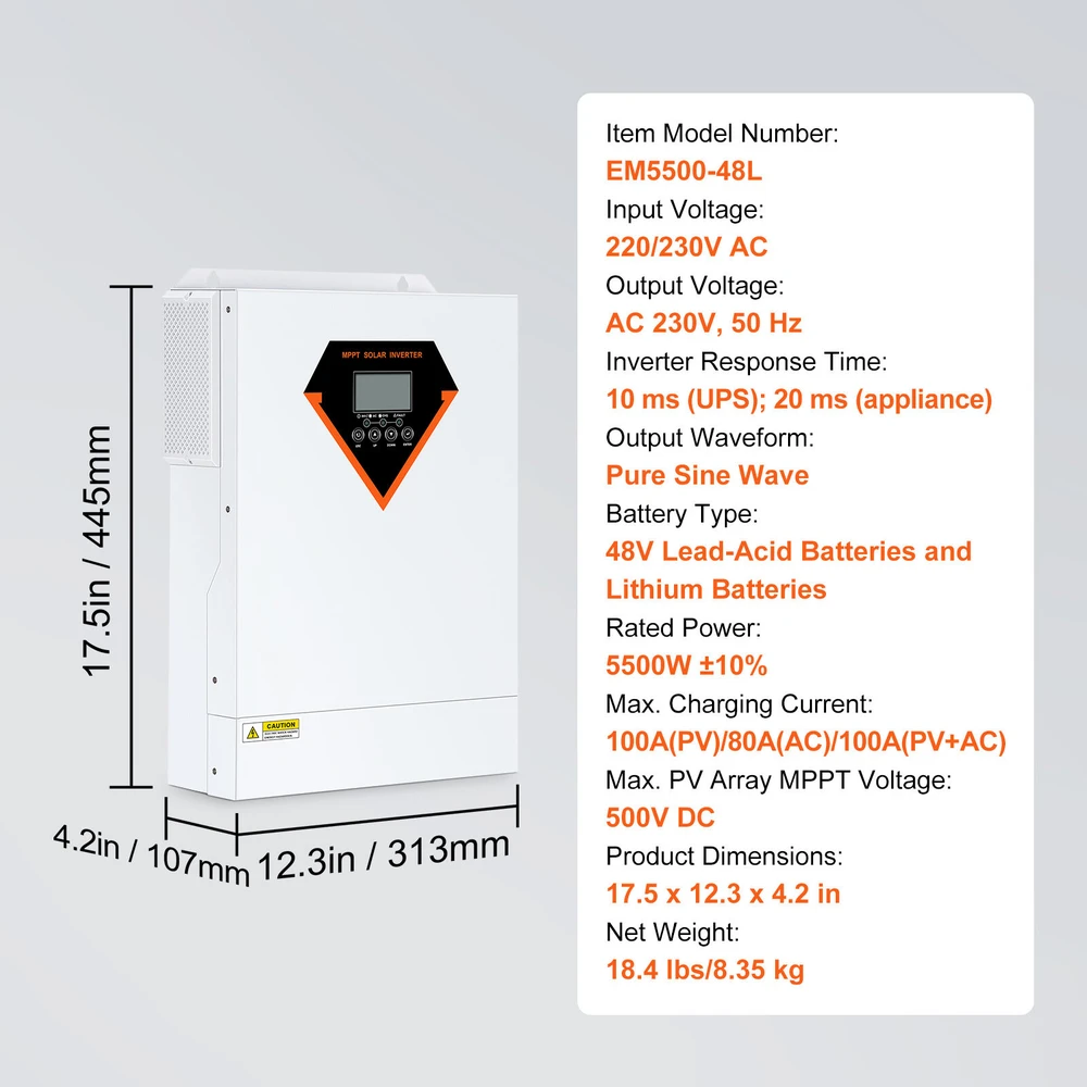 VEVOR Hibridinis saulės inverteris kroviklis 5500W 230V su 100A MPPT