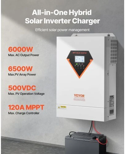VEVOR Hibridinis saulės inverteris su įkrovikliu 6000W
