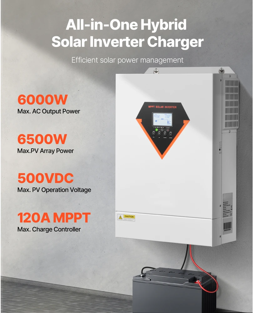 VEVOR Hibridinis saulės inverteris su įkrovikliu 6000W