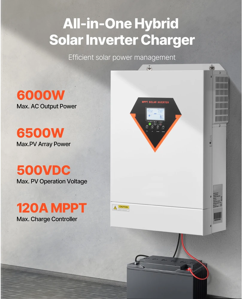 VEVOR Hibridinis saulės inverteris su įkrovikliu 6000W