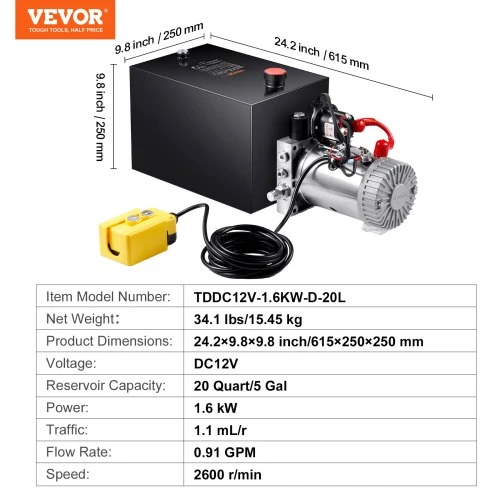 VEVOR Hidraulinis siurblys 20 litrų vienpusis DC 12V