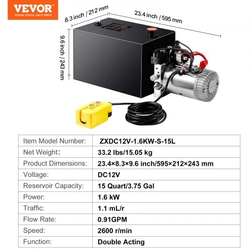 VEVOR Hidraulinis siurblys 15 litrų dvipusis pompavimas 12V