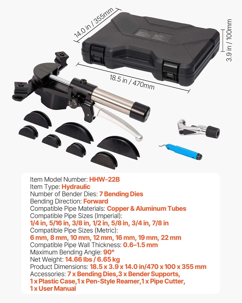 VEVOR Hidraulinis vamzdžių lenkimo rinkinys 6-22 mm