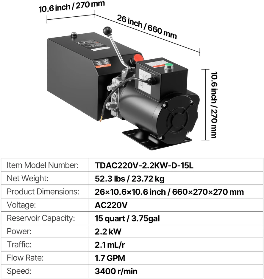 VEVOR Hidraulinis siurblys AC 220V, 15 litrų talpos