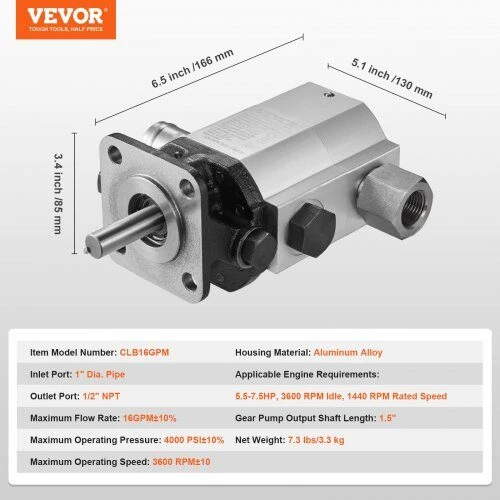 VEVOR Hidraulinis kaladėlių skaldytuvo siurblys, 16GPM, 4000PSI