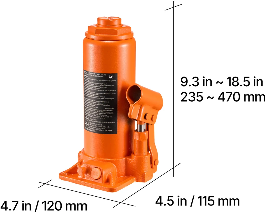 VEVOR Hidraulinis butelinis domkratas automobiliams 10 t