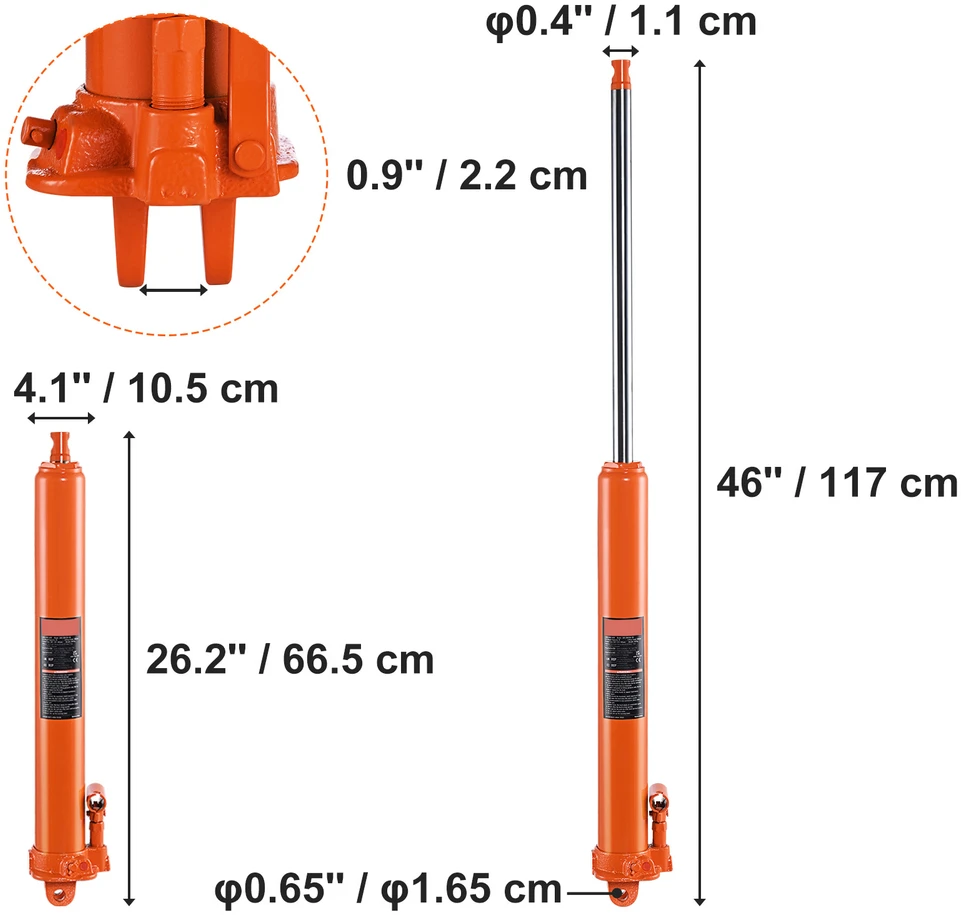 VEVOR Ilgas hidraulinis cilindras 3 t