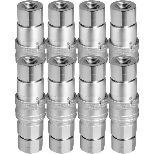 VEVOR Hidraulinės greito jungtys, 1/2 colio korpusas, 1/2 colio NPT, 8 poros, plokščio paviršiaus jungtys, mini krautuvo greitosios jungtys, ekskavatoriaus, traktoriaus hidraulinės jungtys