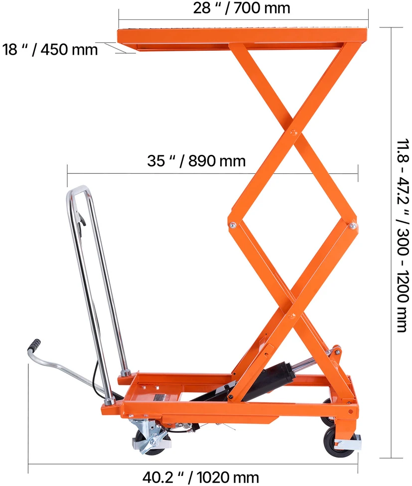 VEVOR 120 cm hidraulinė kėlimo platforma 226 kg