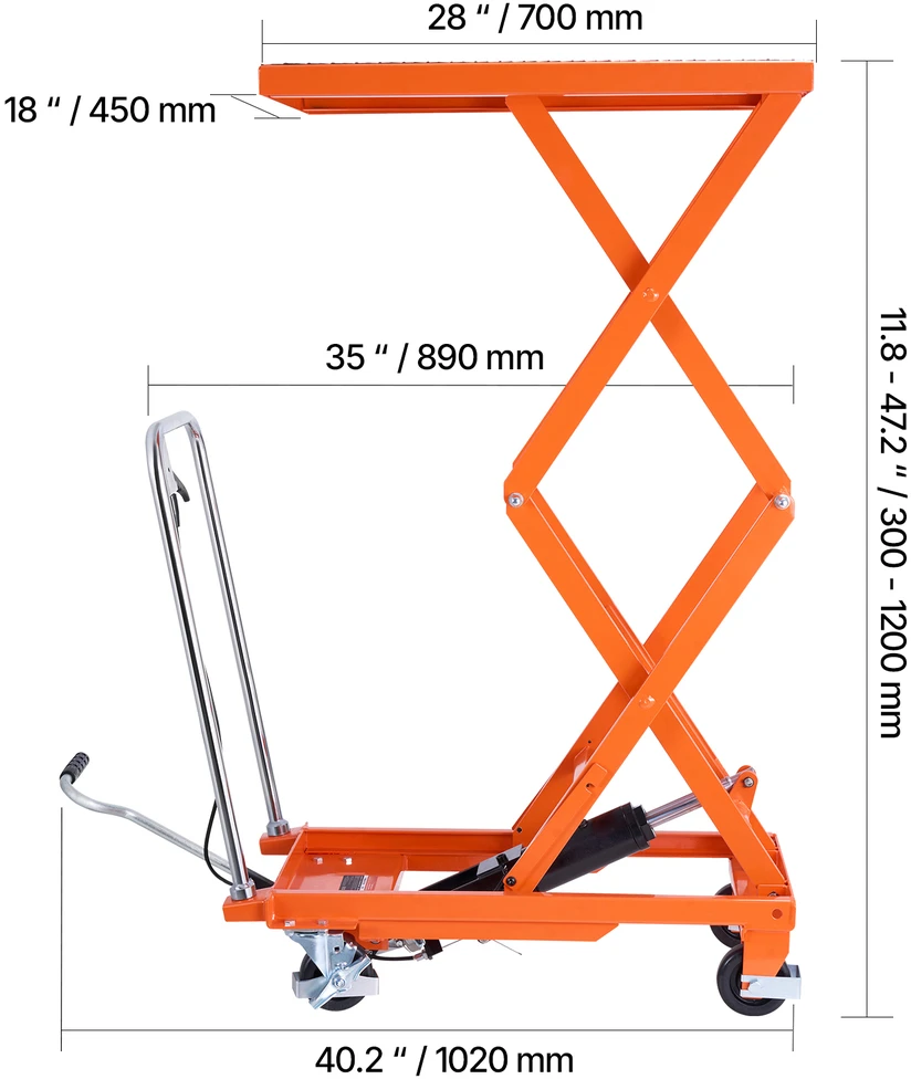 VEVOR 120 cm hidraulinė kėlimo platforma 226 kg