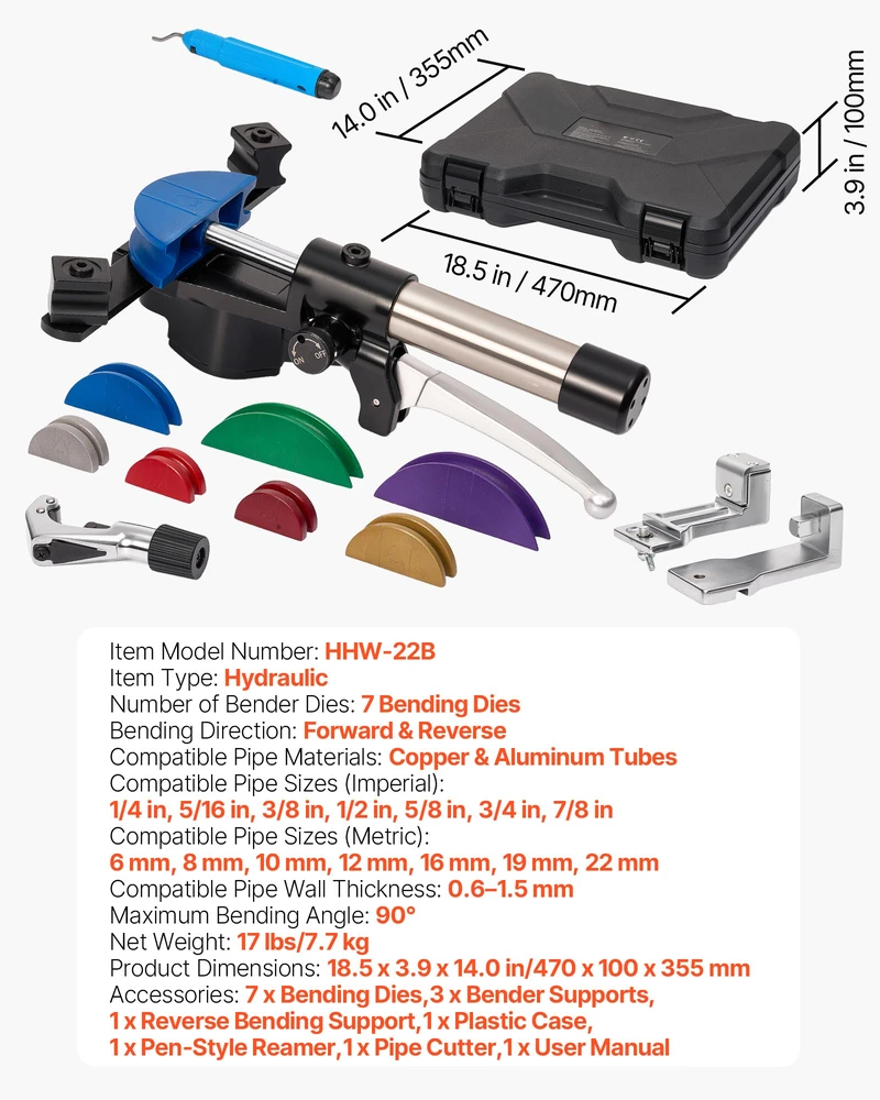 VEVOR Hidraulinis vamzdynų lankstymo komplektas 6-22 mm