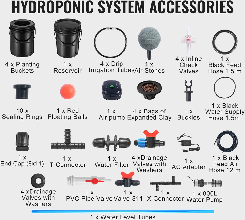 VEVOR Hydroponinis RDWC sistema su 4 kibirais