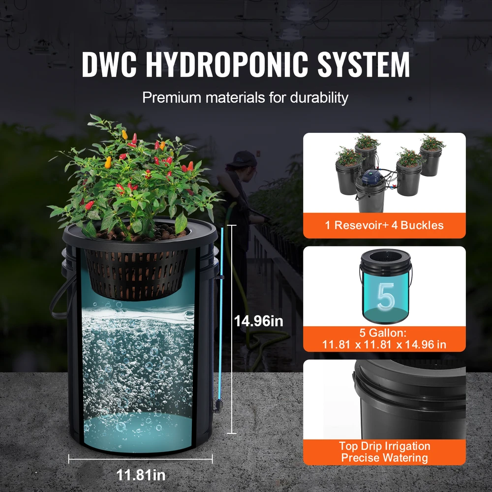 VEVOR Hydroponinis RDWC sistema su 4 kibirais