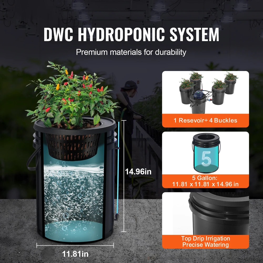 VEVOR Hydroponinis RDWC sistema su 4 kibirais