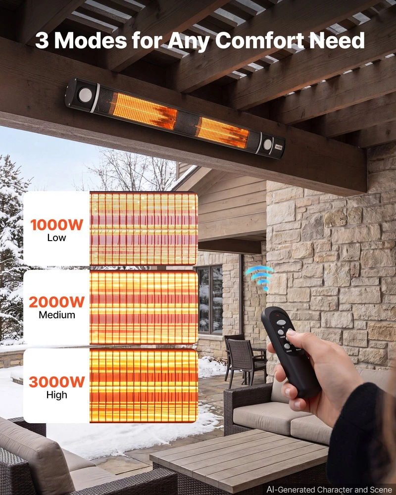 VEVOR Infraraudonųjų spindulių šildytuvas 3000W su WiFi