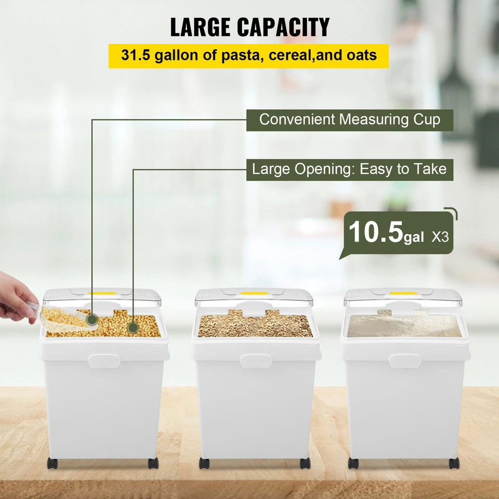 VEVOR Ingredientų dėžės su rateliais, 3 vnt.