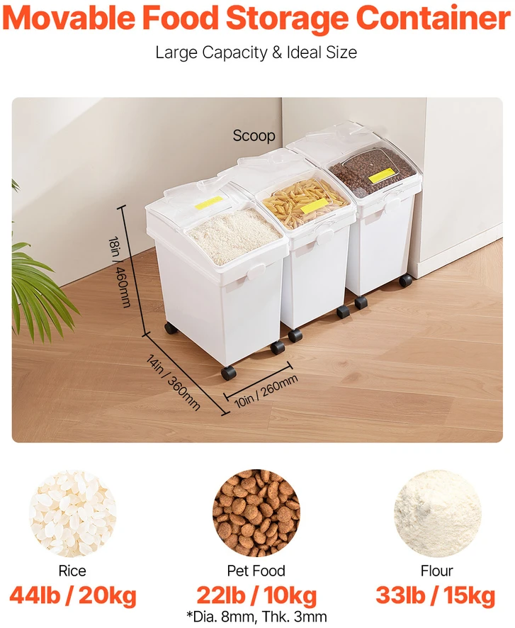 VEVOR Ingredientų konteineris su ratukais, 20 L, 3 vnt.