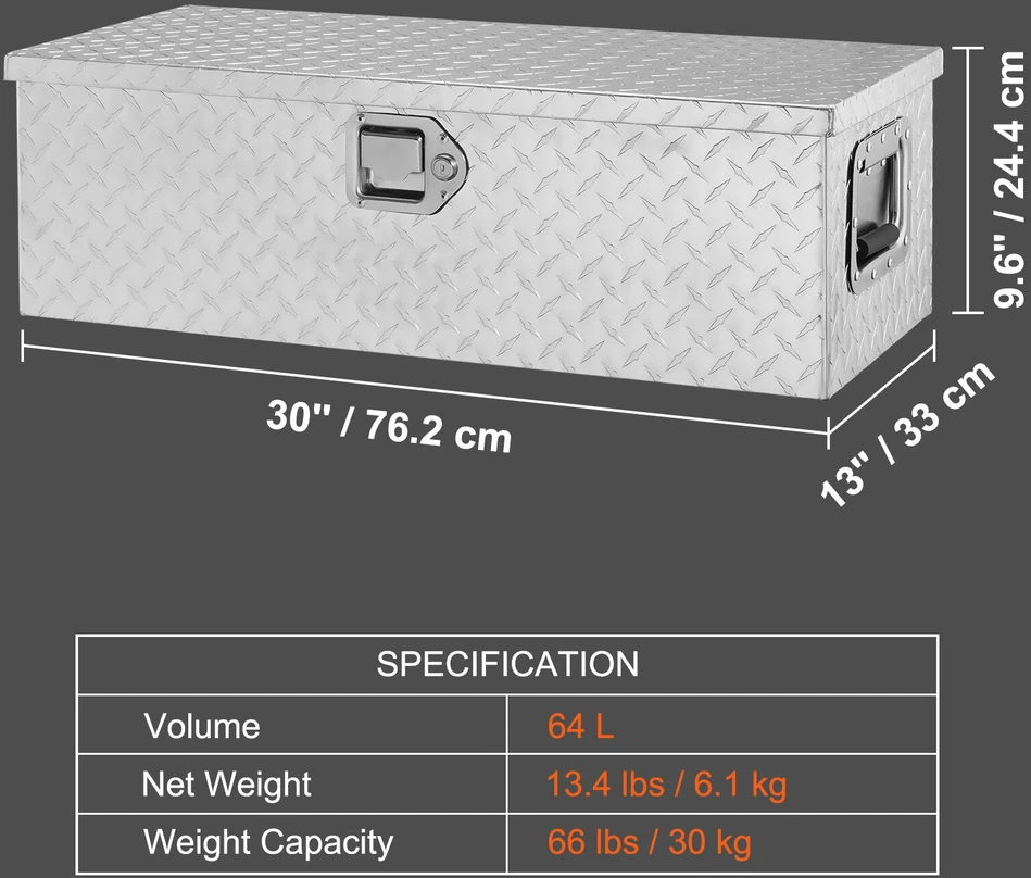 VEVOR Aliuminio įrankių dėžė sunkvežimiui 30x13x9.6 cm