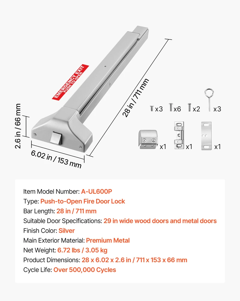 VEVOR Avarinės išeities juosta 711 mm medinėms/metalinėms durims