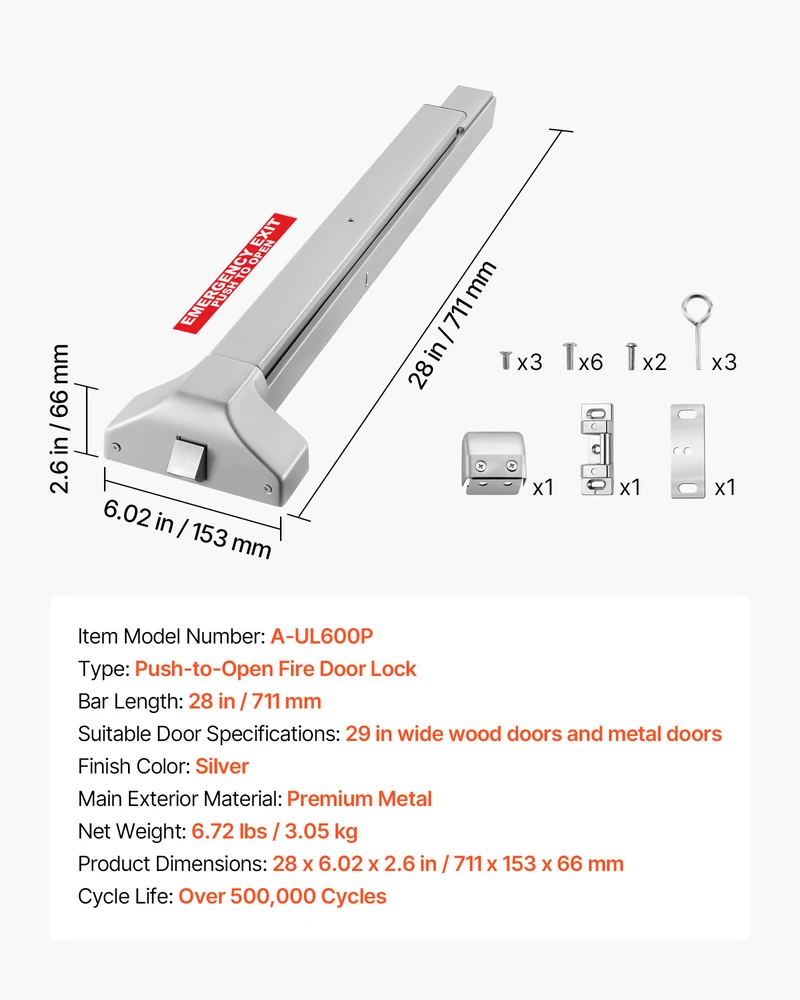 VEVOR Avarinės išeities juosta 711 mm medinėms/metalinėms durims