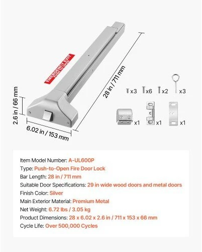 VEVOR Avarinės išeities juosta 711 mm medinėms/metalinėms durims