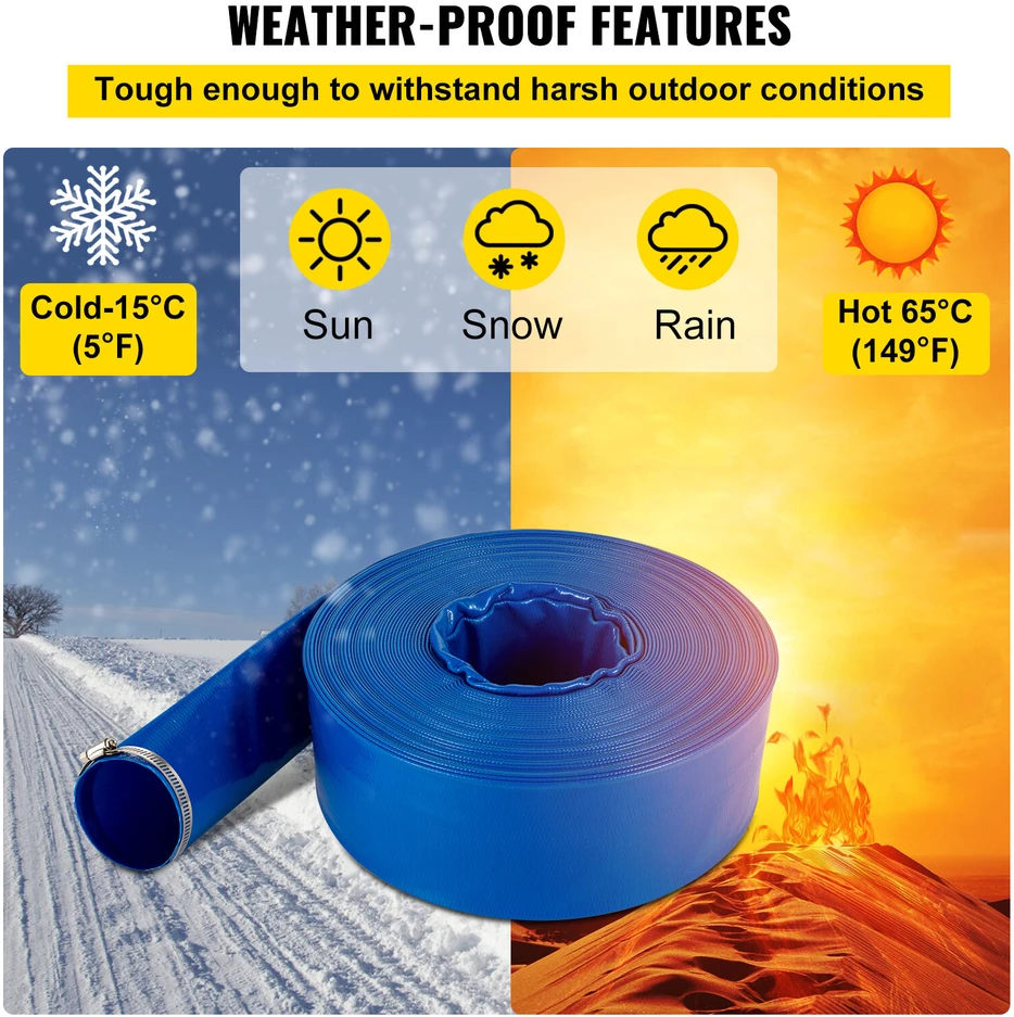 VEVOR Išleidimo žarna PVC, 4" x 32 m, mėlyna