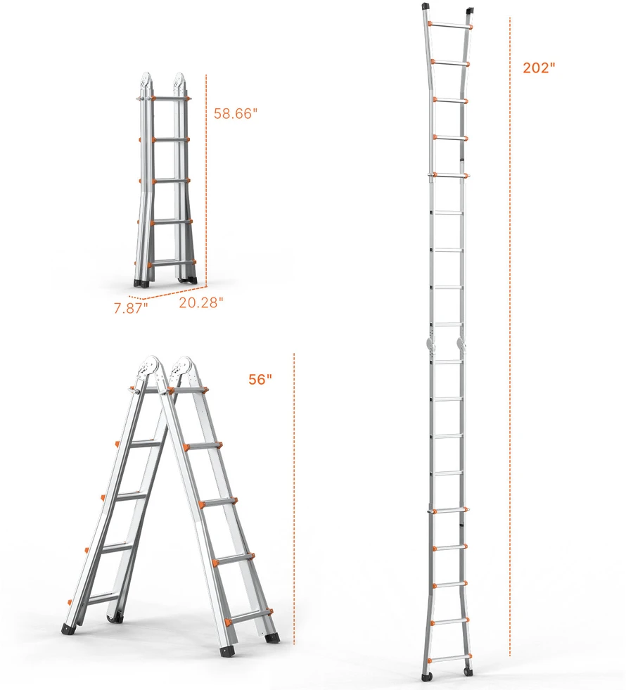 VEVOR Ištraukiamos kopėčios 16.7 FT su rėmu