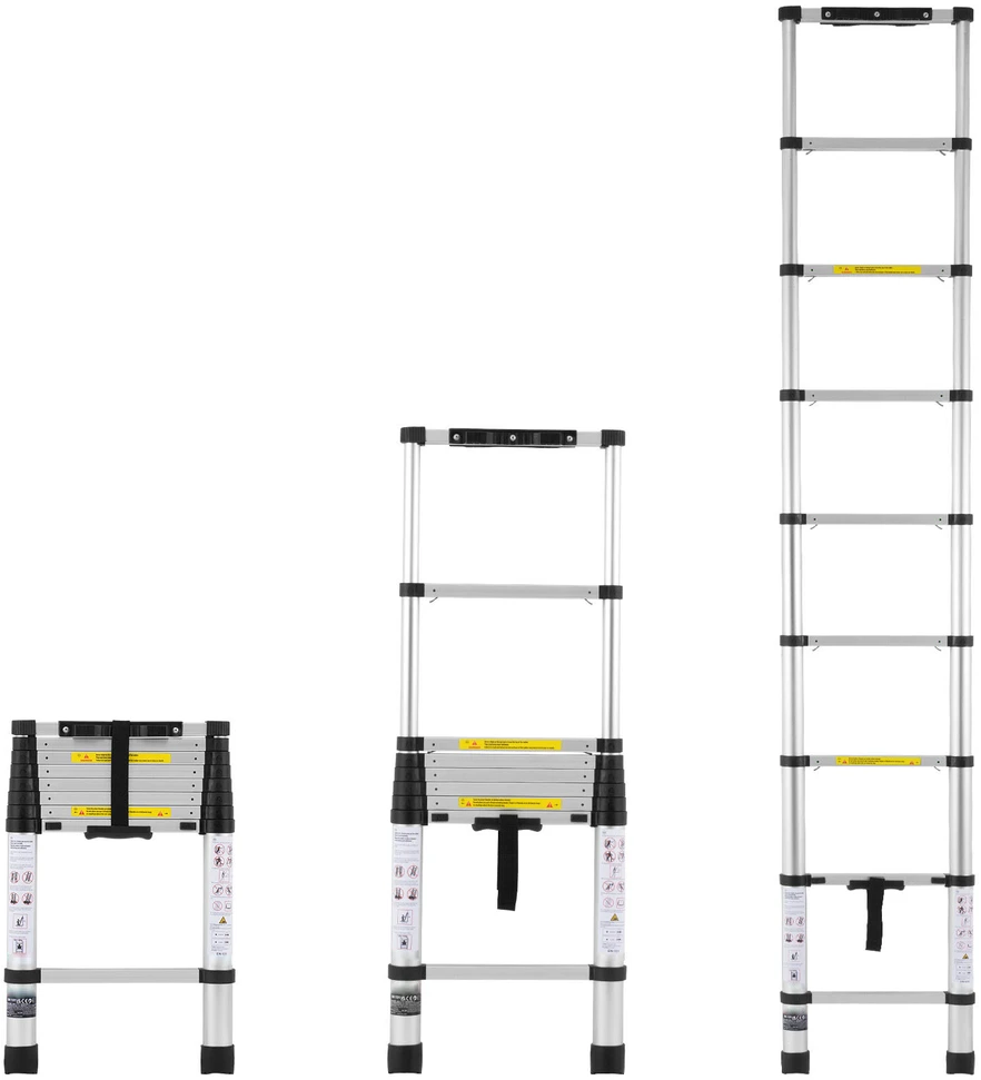 VEVOR Teleskopinės kopėčios 8,5 ft su vieno mygtuko įtraukimu