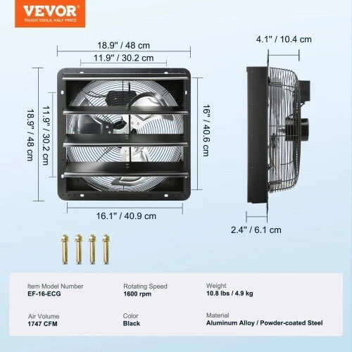 VEVOR Žaliuzinis ištraukimo ventiliatorius 406 mm