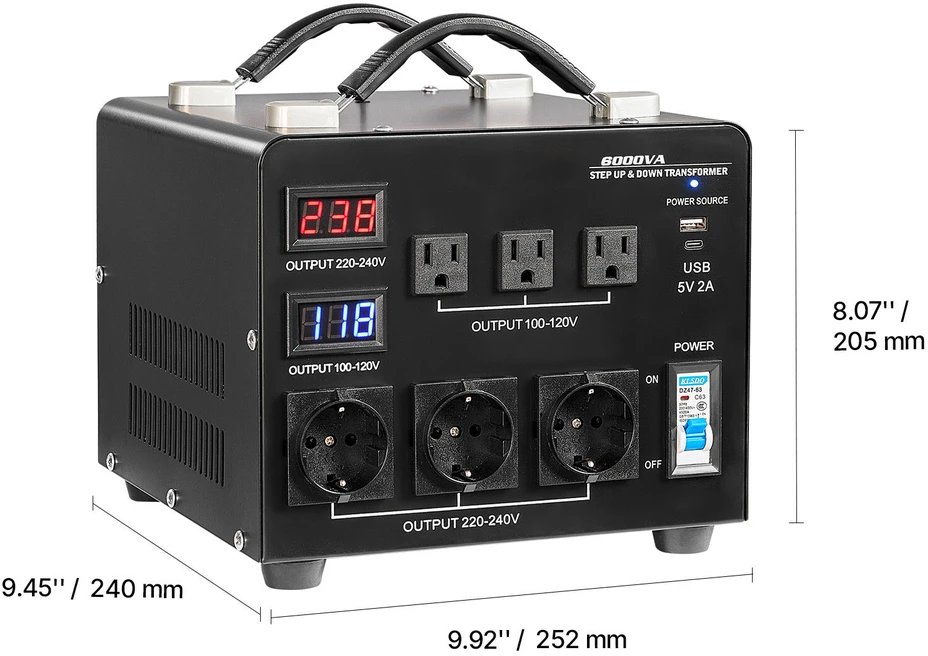 VEVOR Automatinis transformatorius 6000VA 110V-220V