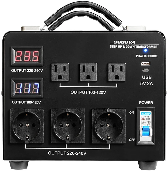 VEVOR 3000VA automatinis transformatorius su LCD ekranu