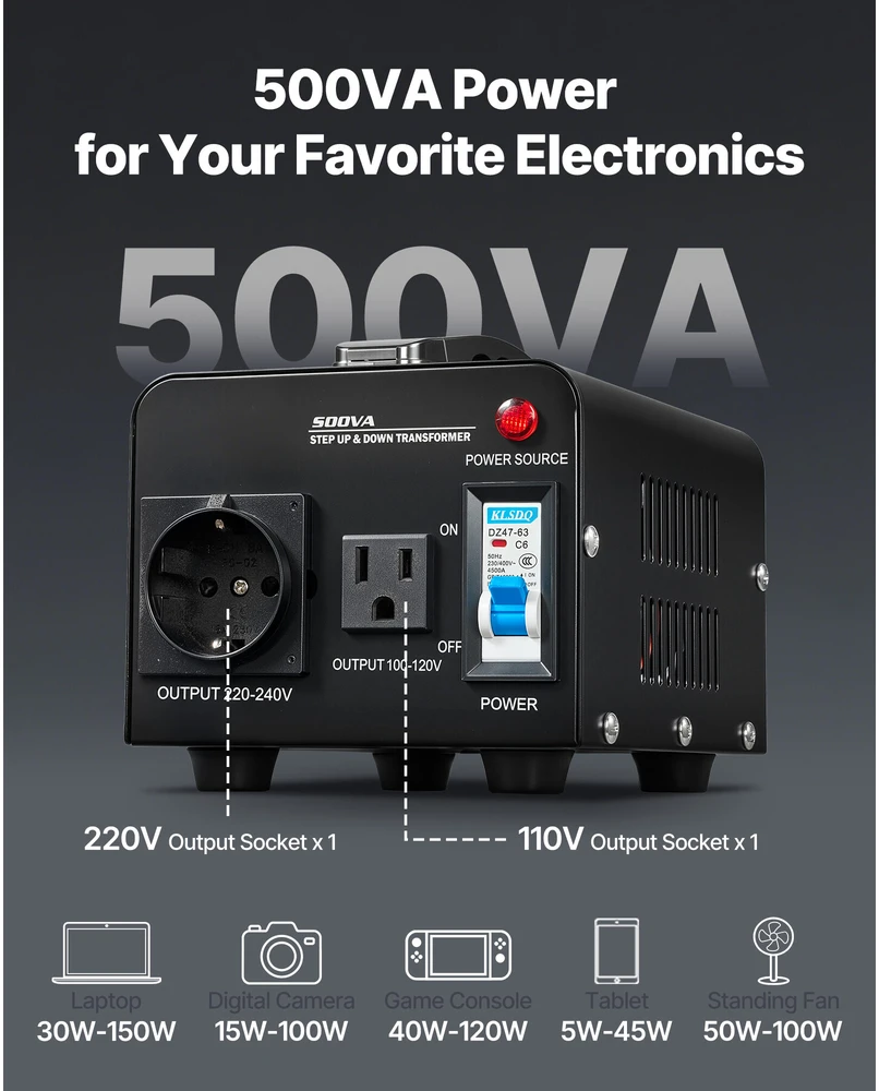 VEVOR Įtampos keitiklis transformatorius 500VA