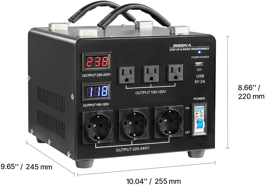 VEVOR 3000VA automatinis transformatorius su LCD ekranu