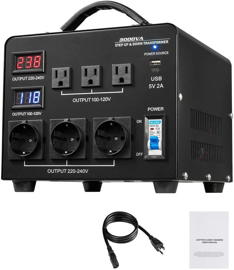 VEVOR 3000VA automatinis transformatorius su LCD ekranu
