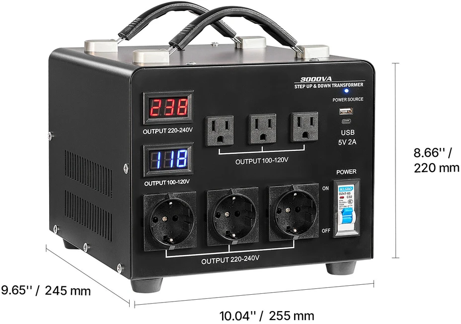 VEVOR 3000VA automatinis transformatorius su LCD ekranu