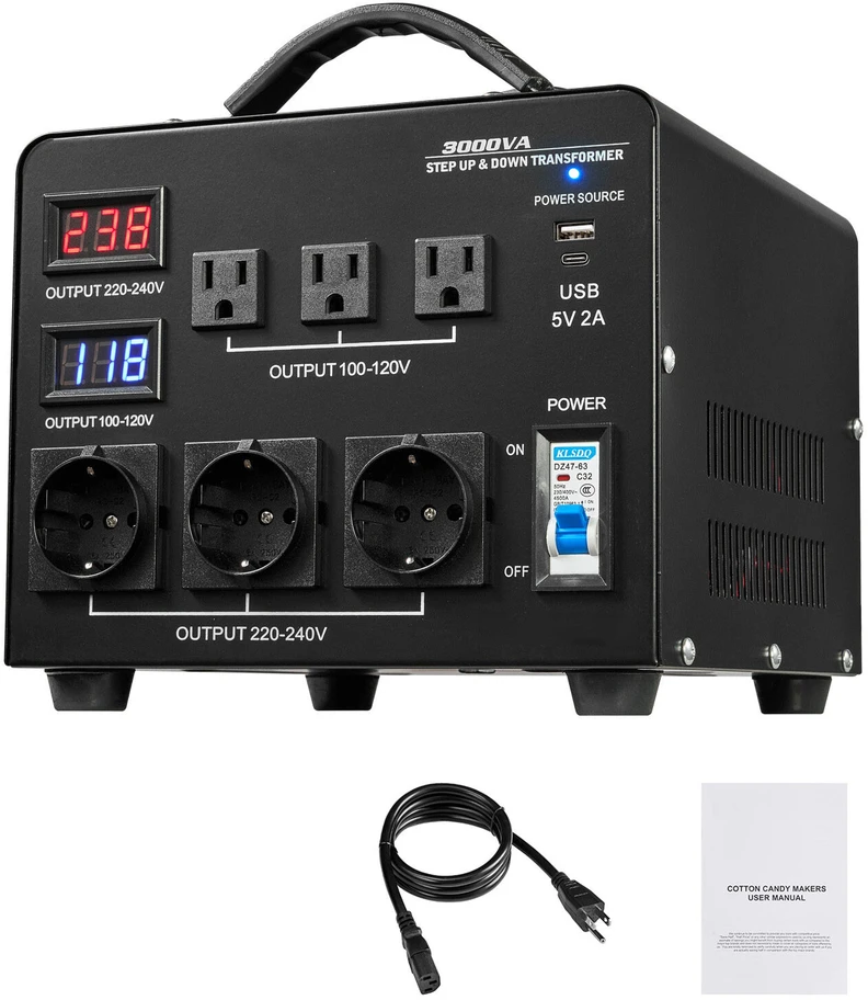 VEVOR 3000VA automatinis transformatorius su LCD ekranu