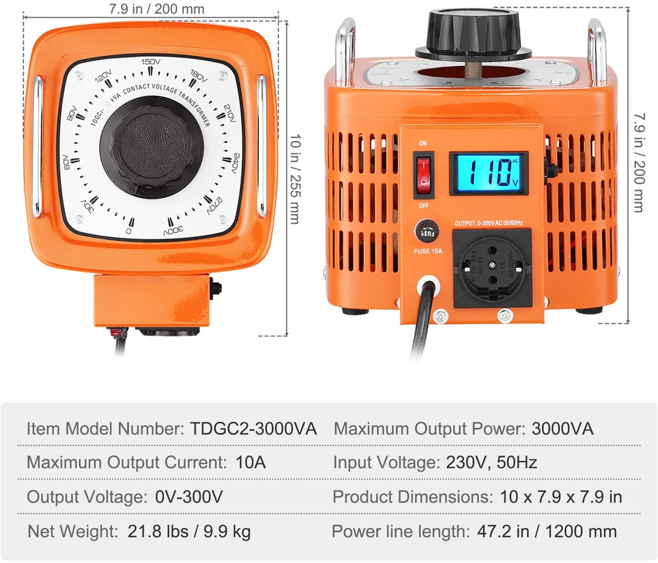 VEVOR 3000VA kintamos įtampos transformatorius su LCD