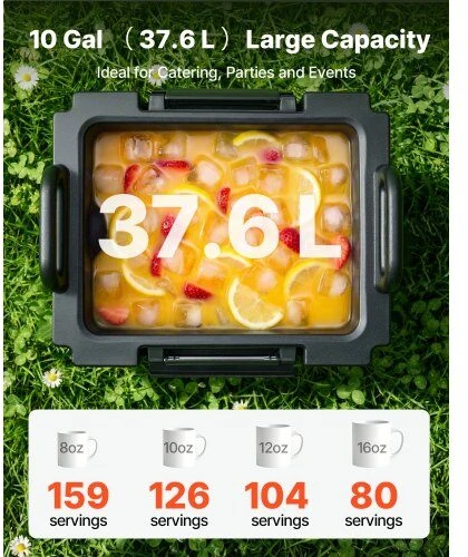 VEVOR Terminis gėrimų dozatorius, 37,6 L