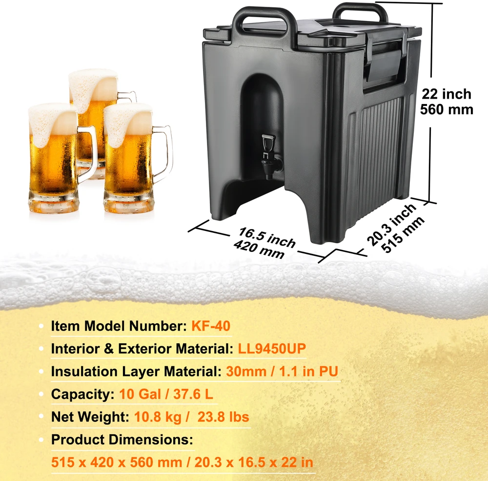 VEVOR Terminis gėrimų dozatorius, 37,6 L
