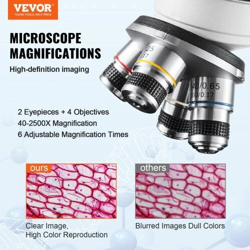 VEVOR Dvejetainis mikroskopas 40X-2500X su mechaniniu staliumi