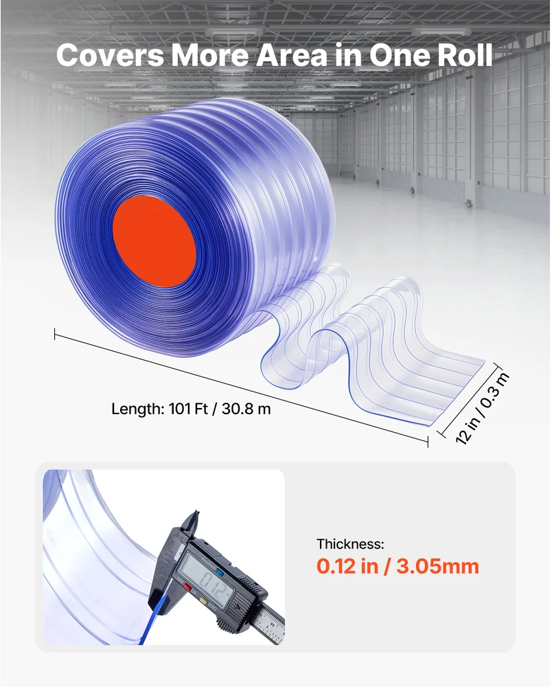 VEVOR Skaidrios PVC juostų užuolaidos 30.8 m x 30.5 cm