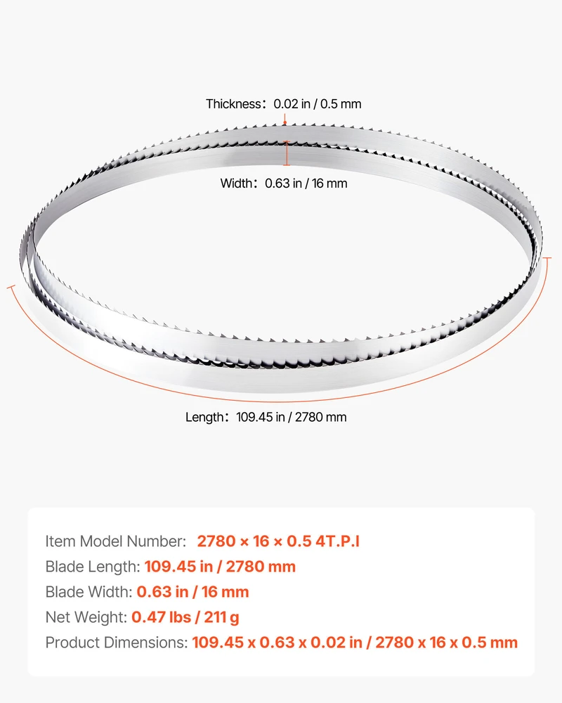 VEVOR Juostinis pjūklas 2780 mm ilgio, 4 TPI