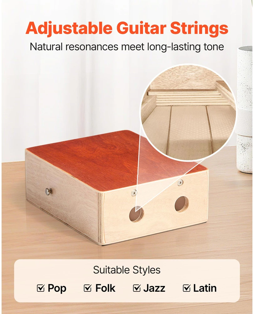 VEVOR Medinė cajon būgnas su gitaros stygomis