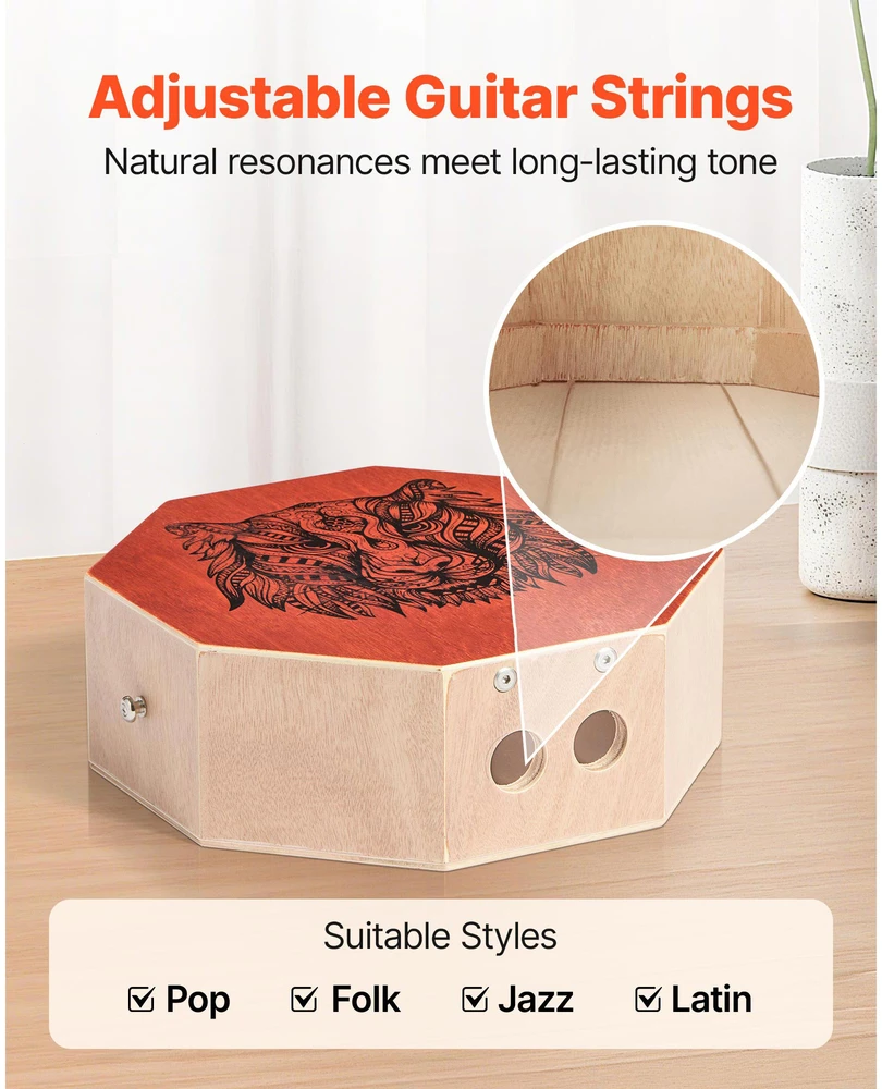 VEVOR unikali cajon dėžė iš buko medienos su gitaros stygomis