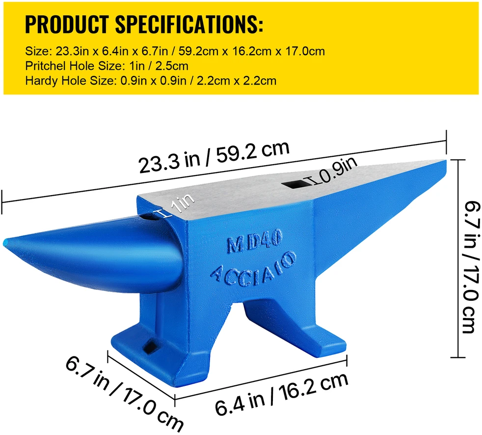 VEVOR Plieninis kalvis 40 kg anvilis