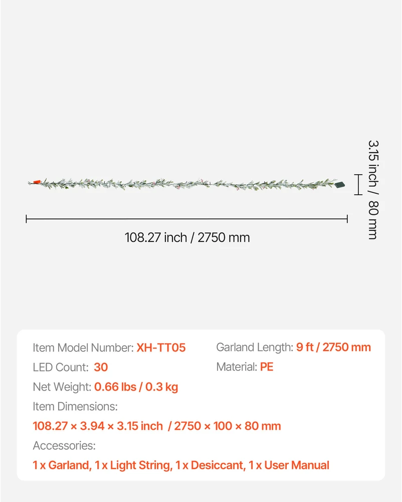 VEVOR Kalėdinė girlianda 275 cm su LED